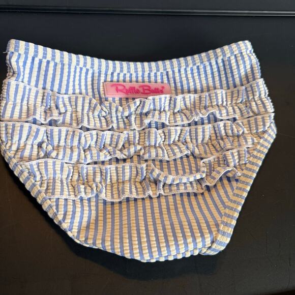 Ruffle Butts Girls 3T Floral Rash Guard Swimsuit Set with Striped Ruffle Bottoms - Picture 9 of 10